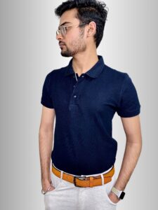 Navy blue pique polo t shirt