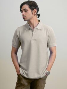 sand color polo shirt