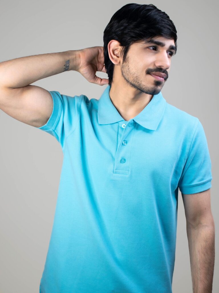 Aqua blue pique polo t shirt